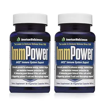 American BioSciences ImmPower | Enhanced Immune Support, Natural Killer Cell Activity & Cytokine Production | 30 Vegetarian Capsules, 500mg of AHCC per Capsule (2 Pack)