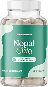 Santo Remedio Nopal Chia, Prickly Pear Cactus and Chia Powder Dietary Supplement, Clinically Proven Ingredients, Gluten Free, Non-GMO, No Added Sugar, 120 Capsules, 60 Servings Per Container