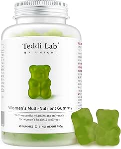 Unichi Women’s Multi-Nutrient Gummy, 18 Essential Vitamins & Minerals Specially Designed for Women, Non-GMO, Lime Flavour, 60 Count