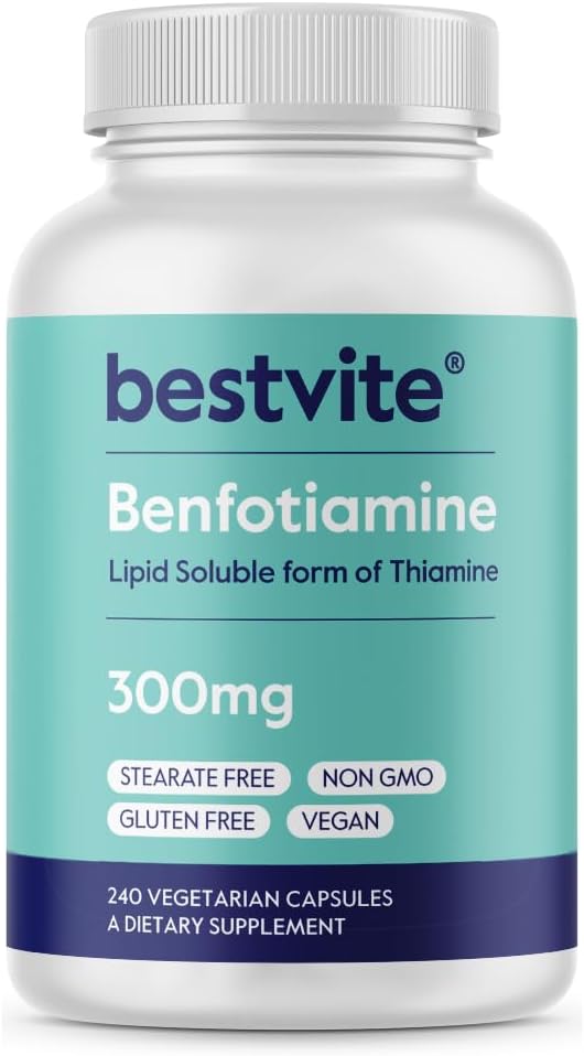 BESTVITE Benfotiamine 300mg (240 κάψουλες χορτοφάγων) Όχι Stearates - Όχι Dioxide σιλικόνης - Vegan - Μη ΓΤΟ - Χωρίς γλουτένη