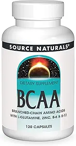Source Naturals BCAA Branched-Chain Amino Acids with L-Glutamine, Zinc, B-6 and B-12, Provides Supports The Body’s Muscular Systems* - 120 Capsules