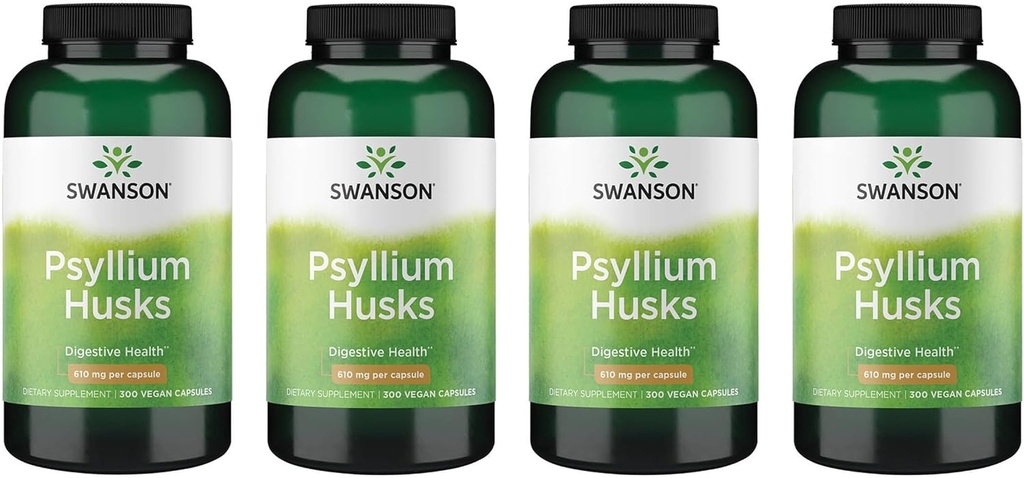 Swanson Psyllium Husk Dietary Fiber Supplement 610 mg 300 Capsules - (4 Pack)