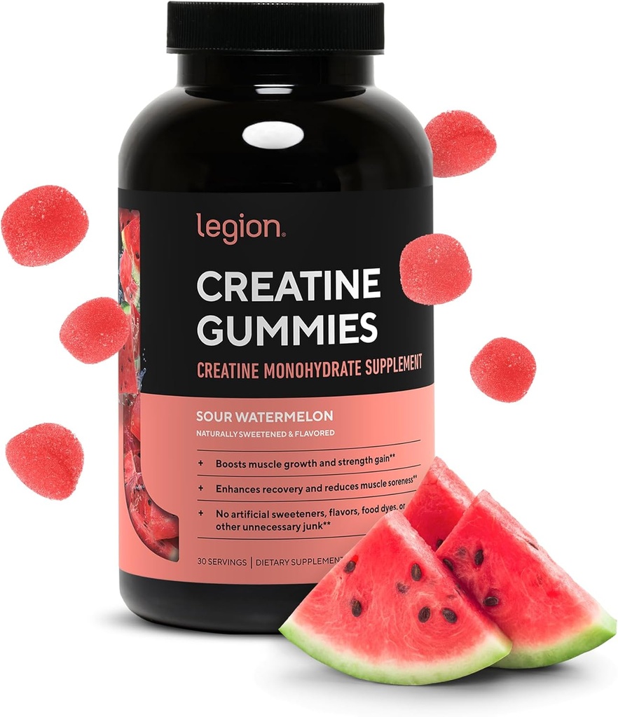 LEGION Creatine Monohydrate Gummies – Clean Chewable Creatine Supplement for Strength, Endurance & Mus Recovery – 30 Sour Watermelon Flavor Services – Χωρίς τεχνητά αρώματα ή γλυκαντικά
