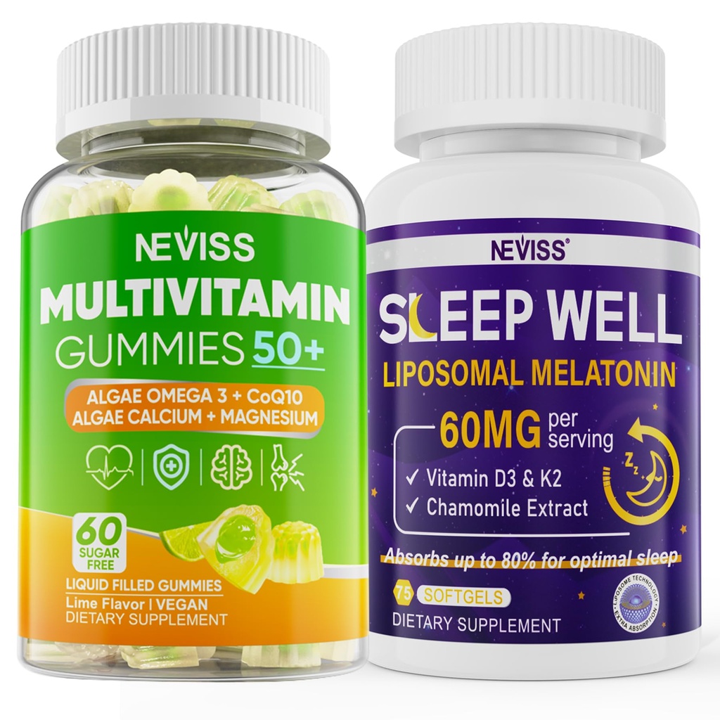 NECISS Γυναίκες & Ανδρικές 50+ Πολυβιταμίνη Gummy και Μελατονίνη 60mg Bundle