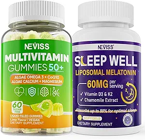 NEVISS Women & Men's 50+ Multivitamin Gummy and Melatonin 60mg Bundle