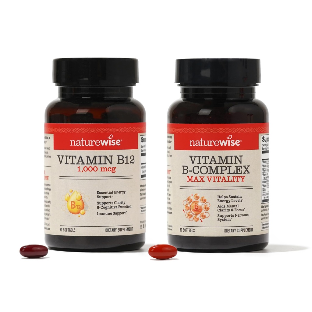 NatureWise Vitamin B12 1,000 mcg και Vitamin B Complex για Κυτταρική Ενέργεια, Διανοητική Καθαρότητα, Μέγιστη Ζωτικότητα - 60 Softgels Καθένα
