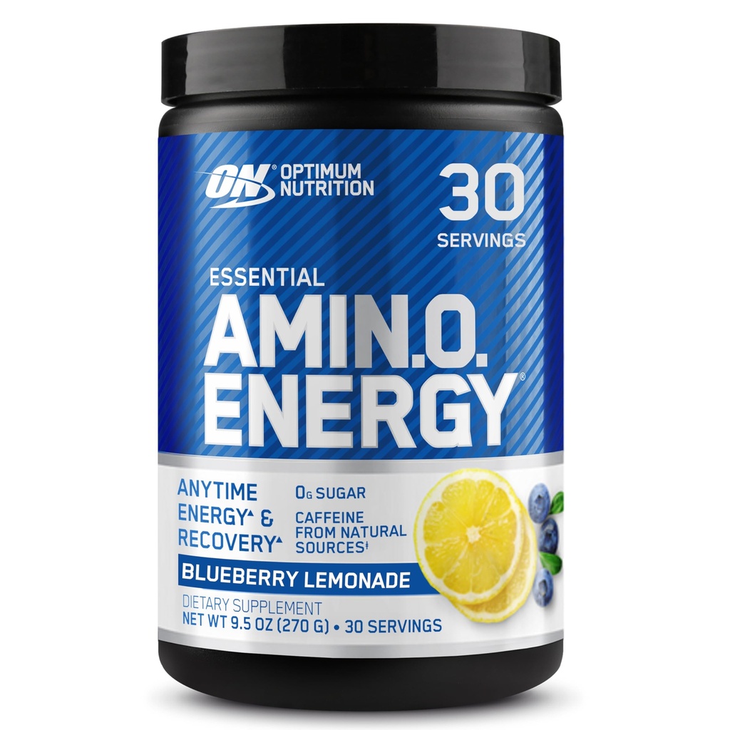 Optimum Nutrition Amino Energy - Προ προπόνηση με πράσινο τσάι, BCAA, Αμινοξέα, Κετό Φιλικό, Πράσινο εκχύλισμα καφέ, Ενεργειακή σκόνη - Βατόμουρο Λεμονάδα, 30 Σερβίρεις (Packaging May Vary)