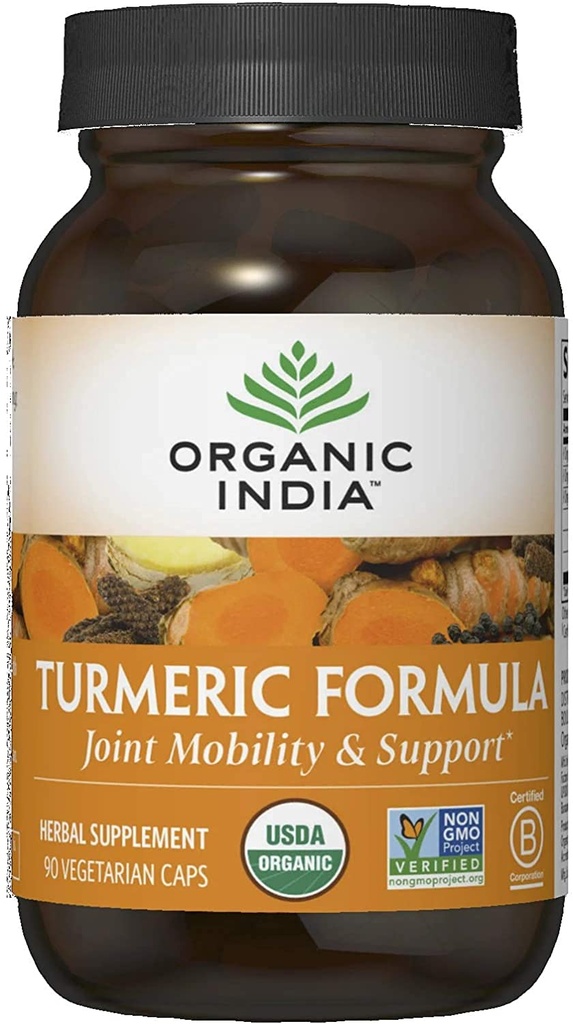 Organic India Turmeric Curcumin Herbal Supplement - Joint Mobility & Support, Immune System Support, Healthy Inflammatory Response, Whole Root Supplement, Organic Trikatu - 90 Capsules
