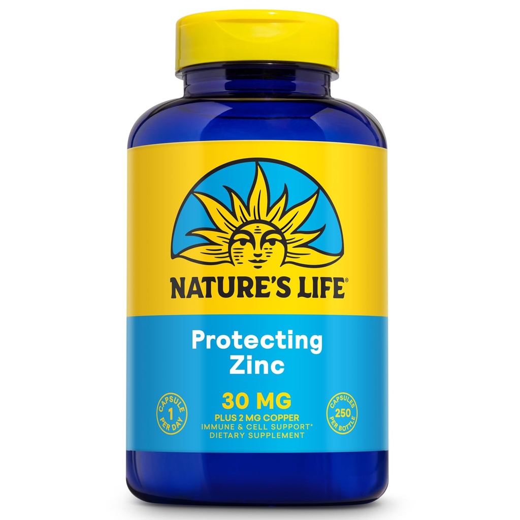 Ζωή της φύσης Ψευδάργυρος Picolinate 30mg Plus 2mg χαλκού - Chelated Zinc συμπλήρωμα για ανοσοποιητικό, καρδιοαγγειακό, δέρμα, Κυτταρική λειτουργία, και μυϊκή υποστήριξη - 60-Ημέρες Εγγύηση - 250 Υπηρεσίες, 250 κάψουλες