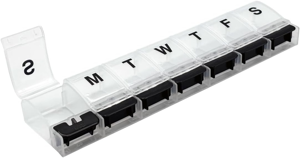 EZY DOSE Weekly (7-Day) AM/PM Daily Pill Organizer, Vitamin Case, and Medicine Container, X-Large Compartments, Arthritis Friendly, Convenient and Easy to Use, Clear/Black, Design May Vary, BPA Free