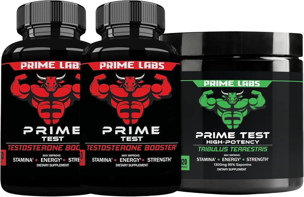 Prime Labs Prime Test Test Testosterone Booster (60 ct, 2-Pack) + Tribulus Terrestris (120 ct)
