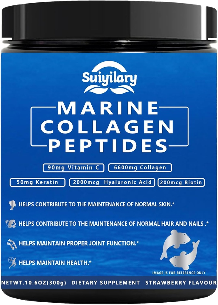 Κολαγόνο Peptides Σκόνη για γυναίκες, Multi Marine Hydrolyzed για υγιή μαλλιά, δέρμα, νύχια με υαλουρονικό οξύ, βιοτίνη, βιταμίνη C, 30 σερβιέτες (10,6 OZ, φράουλα)