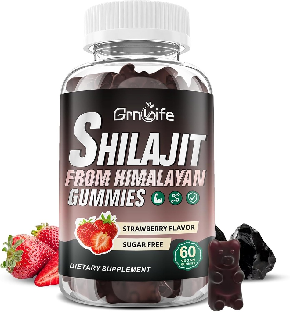 Shilajit Gummies για άνδρες & γυναίκες, 1000MG Shilajit συμπλήρωμα με 85+ Trace Minerals & Fulvic Acid για την ενέργεια, ασυλία, ζάχαρη-ελεύθερο, Φράουλα-60 Count