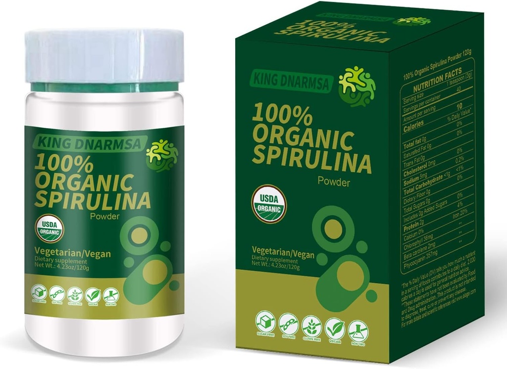 Πιστοποιημένο 100% Βιολογική σκόνη Spirulina 4.23oz/120g πλούσια σε β-καροτένιο (βιταμίνη Α) και B-12 με φυσικά Occurring GLA, Vega μη-GMO-Superfood συμπλήρωμα