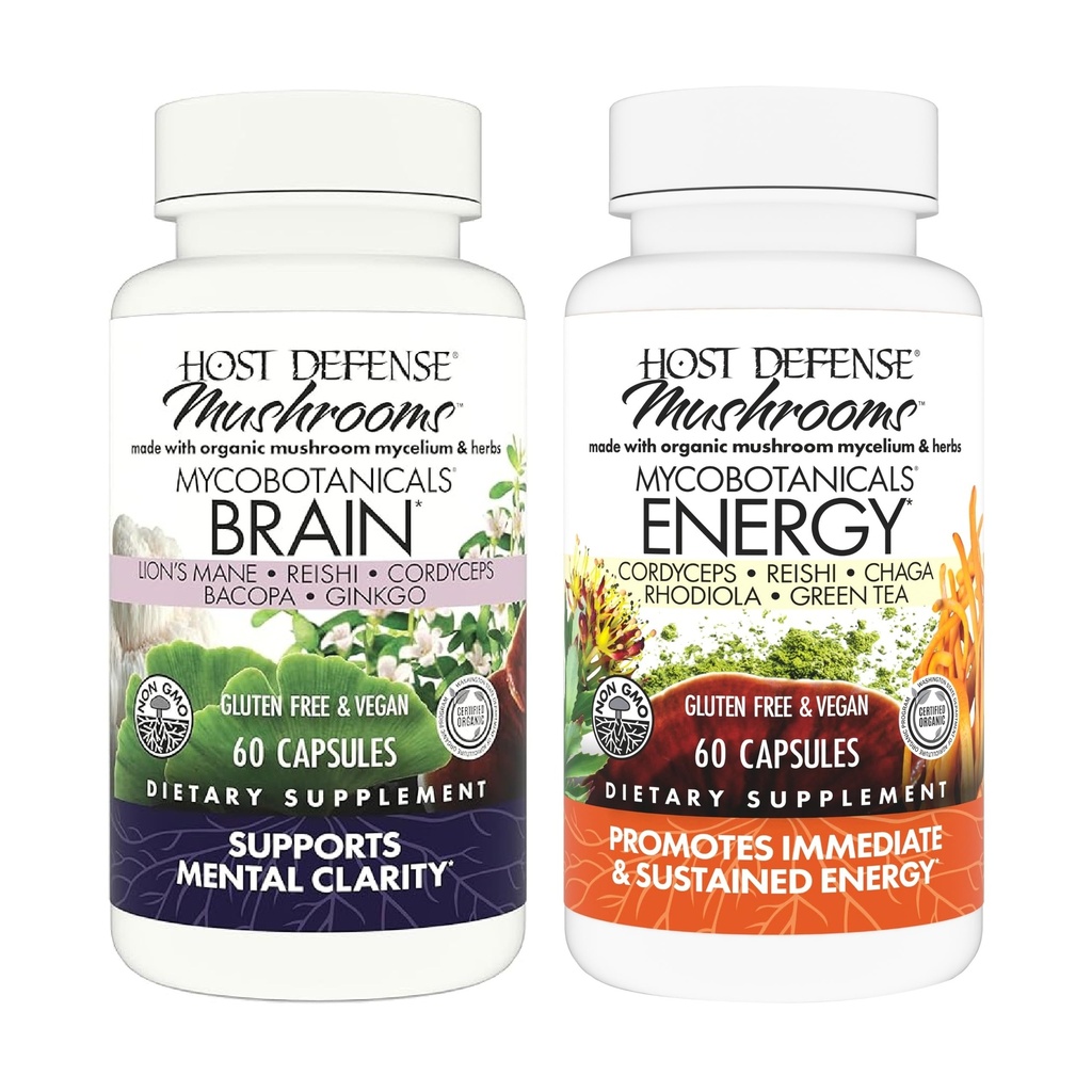 Host Defense Bundle with MycoBotanicals Brain* Κάψουλες, 60 Count & MycoBotanicals Energy* Κάψουλες, 60 Count - Υποστήριξη Μνήμη & Εστίαση - Υποστήριξη Παρατεταμένη Ενέργεια*