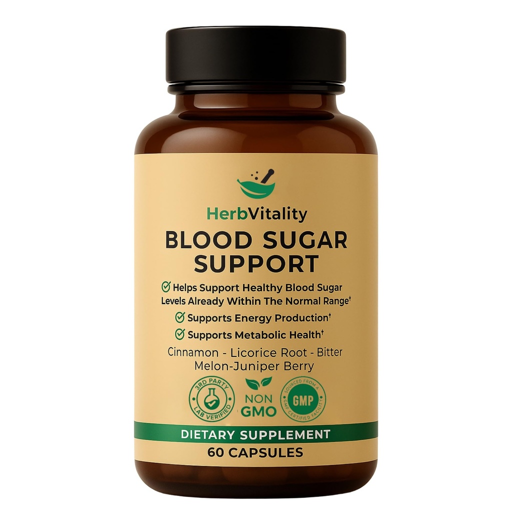 Blood Sugar Support Supplement with Cinnamon, Bitter Melon – Supports Healthy Blood Sugar Levels Already Within Normal ranges | Licorice Root Extract - 60 Capsules