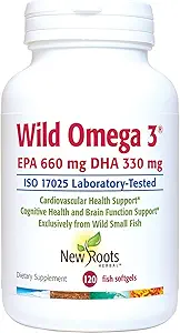 NEW ROOTS HERBAL Wild Omega-3 Fish Oil Supplement 900mg + EPA 600mg DHA 330 mg, Υψηλότερη συγκέντρωση + βιταμίνη Ε (120 Softgels)