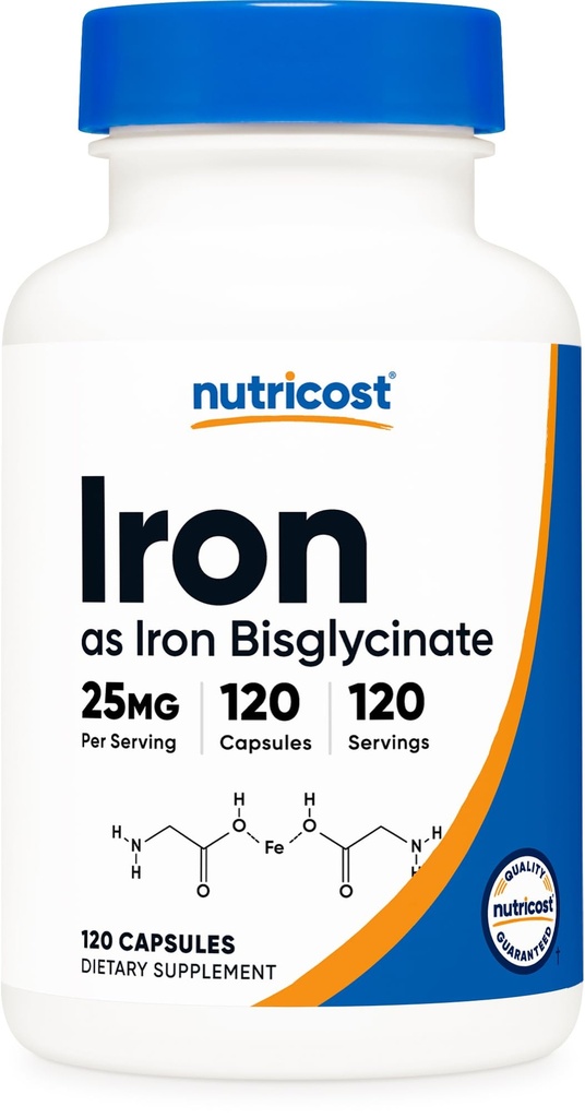 Nutricost Σιδήρου Bisglycinate Supplement (25mg) 120 Κάψουλες - από Χηλικό Διγλυκινικό Σιδήρο - Μη ΓΤΟ & Χωρίς Γλουτένη