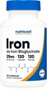 Nutricost Σιδήρου Bisglycinate Supplement (25mg) 120 Κάψουλες - από Χηλικό Διγλυκινικό Σιδήρο - Μη ΓΤΟ & Χωρίς Γλουτένη