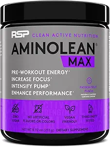 RSP NUTRITION AminoLean MAX προ προπόνηση - Έντονη ενέργεια, μαζικές αντλίες, Laser Focus με φυσική καφεΐνη, Nitric Oxide, Beta Alanine, BCAAs, Nootropics, 25 Serv