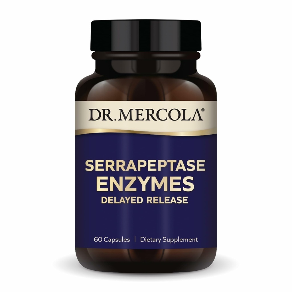 Δρ. Mercola Serrapeptase Enzymes - Υποστηρίζει Υγιής Κυτταρική λειτουργία - Καθυστερημένη απελευθέρωση - Μη ΓΤΟ, Χωρίς γλουτένη & χωρίς σόγια - 60 κάψουλες