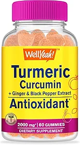 WellYeah Turmeric Curcumin Gummies με Μαύρο Πιπέρι - Αντιοξειδωτικό και Digestive Υποστήριξη - Υγεία του δέρματος, και Ανοσοποιητική λειτουργία - Vegan, μη GMO - 60 Μέτρα
