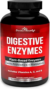 Divine Bounty Digestive Ένζυμα με Προβιοτικά & Πρεβιοτικά με Lipase, Amylase, Bromelain - Υποστήριξη ενός Υγιούς Πειθαρχικού Ελκυσμού για Άνδρες και Γυναίκες – 90 Καψάκια Χορτοφαγικής