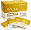 Ageless UltraMAX Gold - HGH συμπλήρωμα κατά της γήρανσης για γυναίκες & άνδρες - Rejuvenates δέρμα, Αποκαθιστά τη νεανική εμφάνιση, ενισχύει την ενέργεια & τον ύπνο, Αναβράζοντα σκόνη - Valencia Orange Flavor - 22 πακέτα