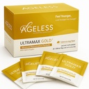 Ageless UltraMAX Gold - HGH συμπλήρωμα κατά της γήρανσης για γυναίκες & άνδρες - Rejuvenates δέρμα, Αποκαθιστά τη νεανική εμφάνιση, ενισχύει την ενέργεια & τον ύπνο, Αναβράζοντα σκόνη - Valencia Orange Flavor - 22 πακέτα