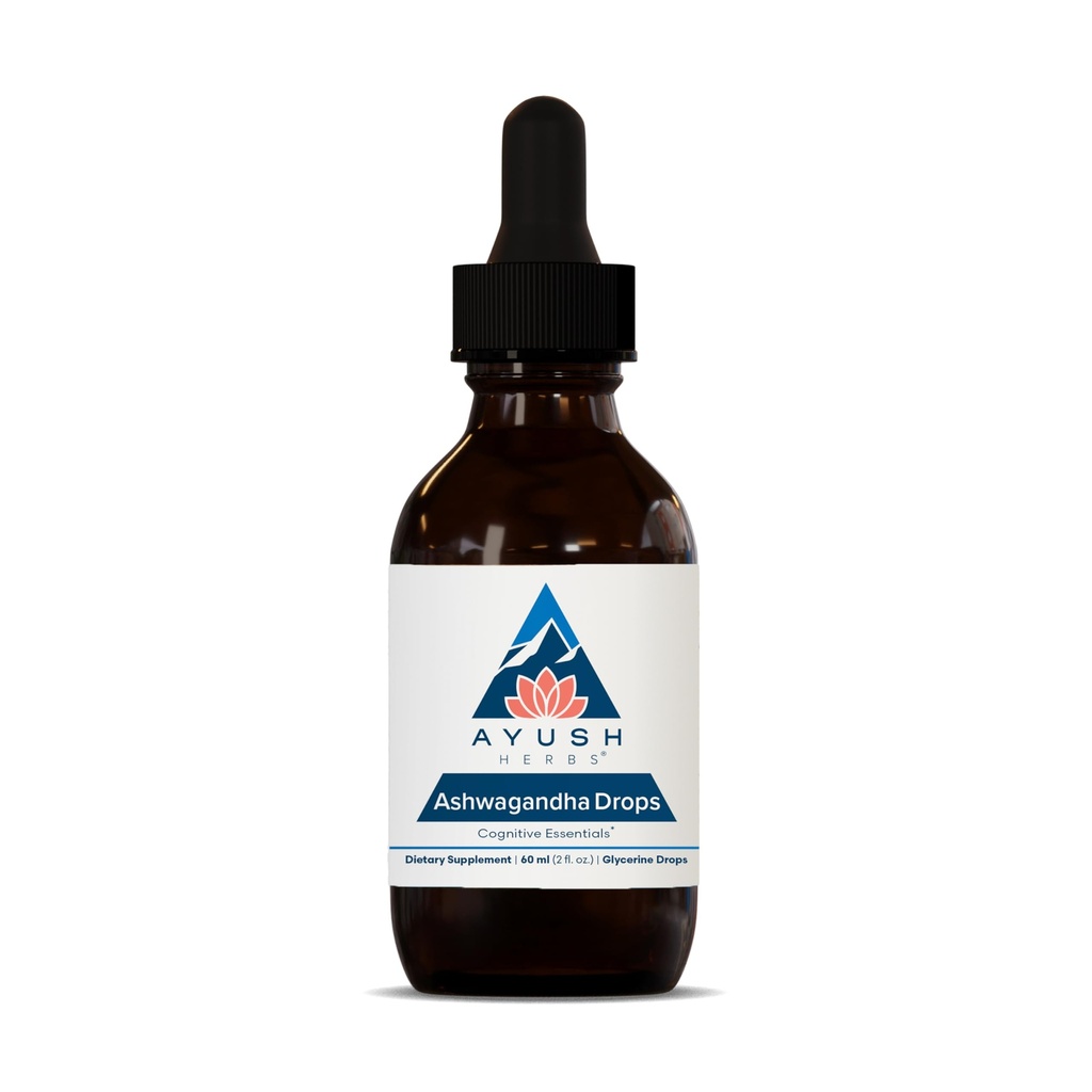 Ayush Herbs Ashwagandha σταγόνες - Ashwagandha χωρίς αλκοόλ σταγόνες για ενήλικες, ηρεμώντας ημερήσιο συμπλήρωμα για την εστίαση και την προσοχή με οργανική Ashwagandha, άρωμα λεμόνι - 2 Fl Oz (80 εξυπηρετούν)
