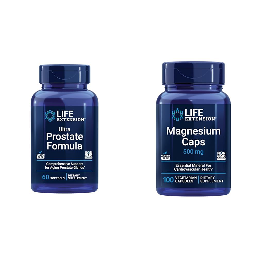 Life Extension Ultra Prostate Formula & Magnesium Caps, 500 mg, Οξείδιο του μαγνησίου, Κιτρικό, Ηλεκτρικό, Υγεία της Καρδιάς, Υγιή Οστά, Υποστήριξη Μεταβολισμού, 100 κάψουλες χορτοφάγων