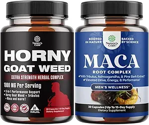 Bundle of Horny Goat Weed for Men with Black Maca Root, Tongkat Ali, Saw Palmetto & Panax Ginseng Extract and Maca Root Capsules - Herbal Wellness Supplement with Siberian Ginseng Ashwagandha