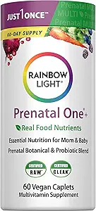 Rainbow Light High-Potency Prenatal One Multivitamin, Prenatal Health Multivitamin Supports Mom's Health and Baby's Development, With Vitamin C, Vegan, 60 Count