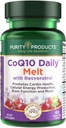 Προϊόντα καθαρότητας CoQ10 Καθημερινά με Resveratrol Melt 100mg CoQ10-30mg Trans-Resveratrol - Βιταμίνη Α, D3, E, και B12 (ως μεθυλοκοβαλαμίνη) - 60 Δισκία ταχείας διάλυσης