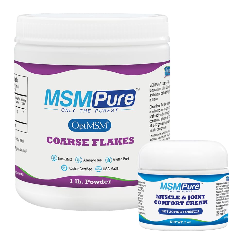 KALA HEALTH MSMPure Coarse Flakes 1lb and Muscle & Joint Cream 2oz Bundle