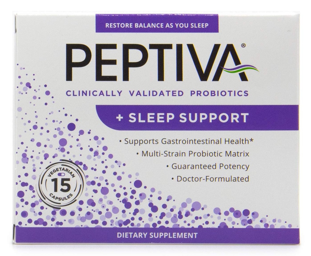 Peptiva 26 Δισεκατομμύρια CFU Προβιοτική και Υποστήριξη για τον Ύπνο - Κλινικά Επικυρωμένο Πολυ-Προβιοτικό Στρας - Lactobacillus και Bifidobacterium, Μελατονίνη - 15 κόμης