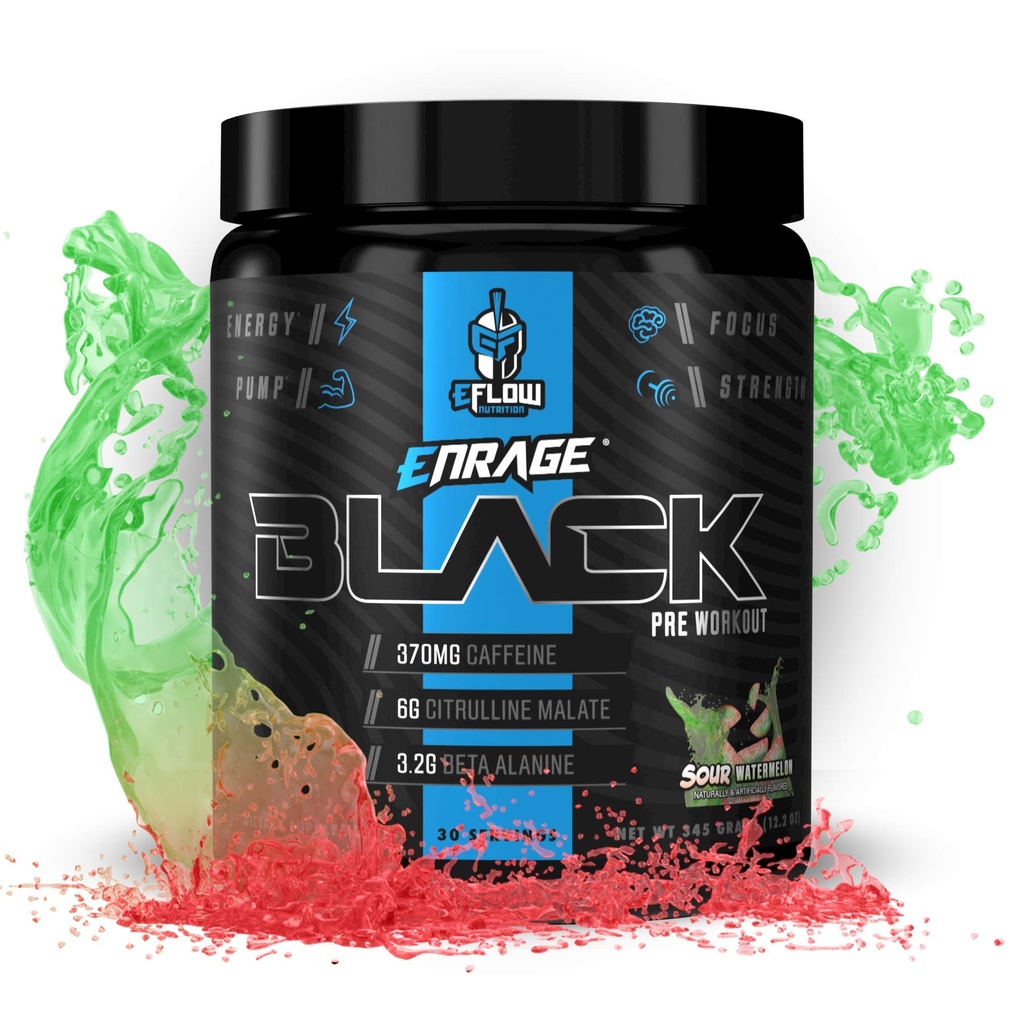 eFlow Nutrition Enrage Black High Simulant Pre Workout Supplement - Preworkout Powder to Boost Energy, Pumps and Strength - 4 Γεύσεις (30 υπηρεσίες) (Sour Watermelon)