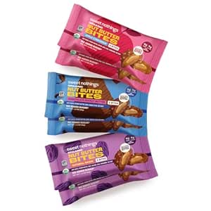 Sweet Nothings, Variety Pack: Chocolate, Apple Cinnamon, and Oatmeal Raisin, USDA Organic Nut Butter Bites Protein 6-2 Bite Value Packs (2 of each flavor) - No Added Sugar
