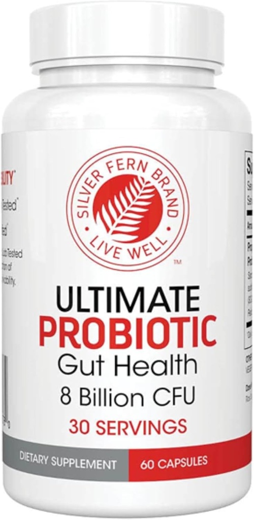 Silver Fern Brand Ultimate Probiotic - Προβιοτικά για γυναίκες & άνδρες - 8 δισεκατομμύρια CFU Συμπληρώματα για την υγεία των ούρων - DNA Επαληθευμένο, Vegan, ράφι-σταθερό, υψηλής επιβίωσης - 60 κάψουλες