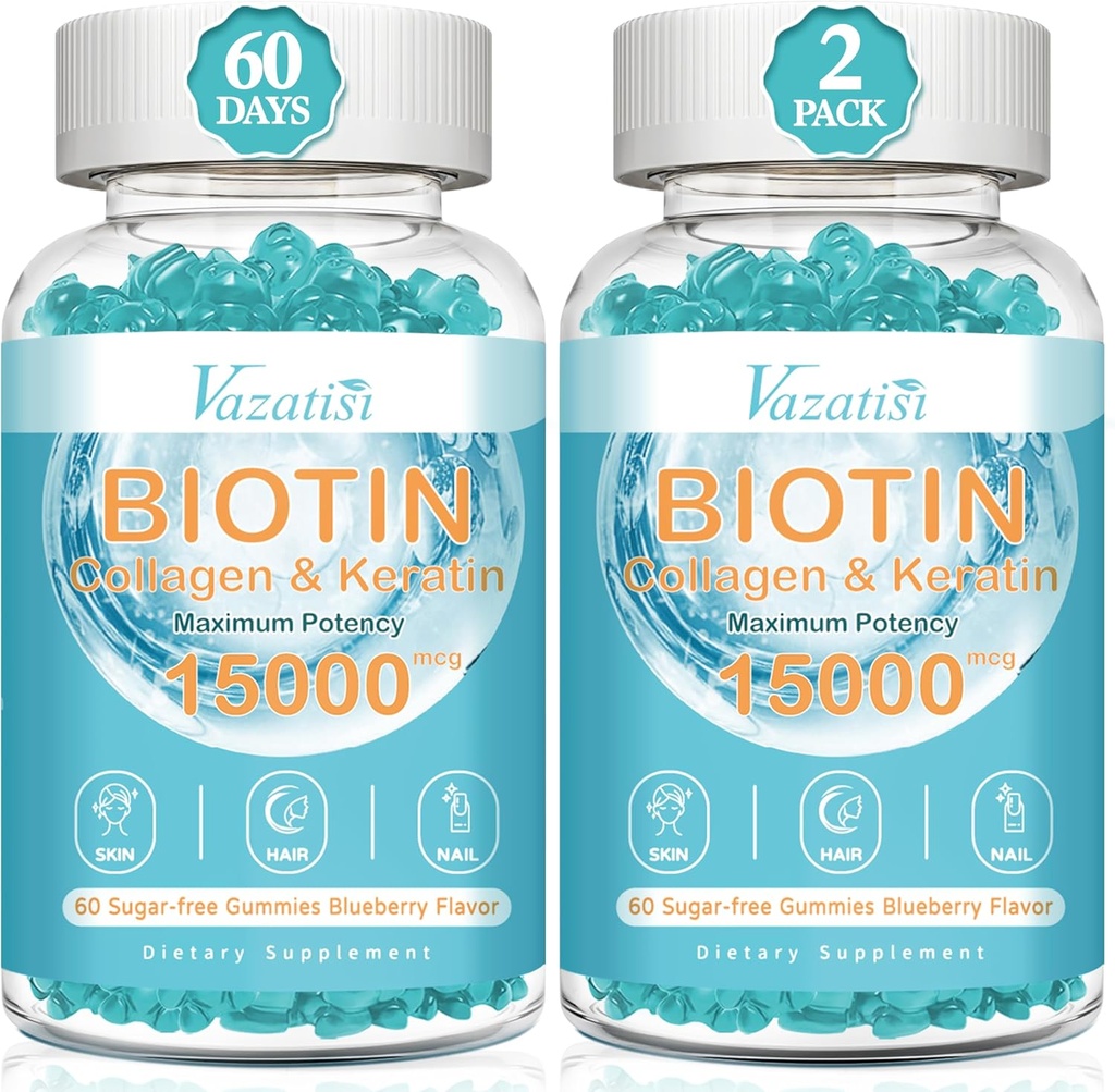 Biotin και κολλαγόνο Gummies με B12, δέρμα μαλλιών και νύχια Βιταμίνες Gummies για την ανάπτυξη των μαλλιών, λαμπερό δέρμα & ισχυρά νύχια - βατόμουρο άρωμα, ζάχαρη δωρεάν, 120 Ct