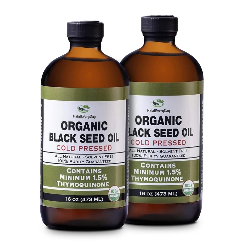 Organic Black Seed Oil - USDA Certified Cold Pressed Glass Bottle Πάνω από 1,5% Thymoquinone 3X αντοχή Turkish Black Cumin Nigella Sativa non-GMO 100% Pure Blackseed Oil (32oz Glass (2X16) Φιάλη)