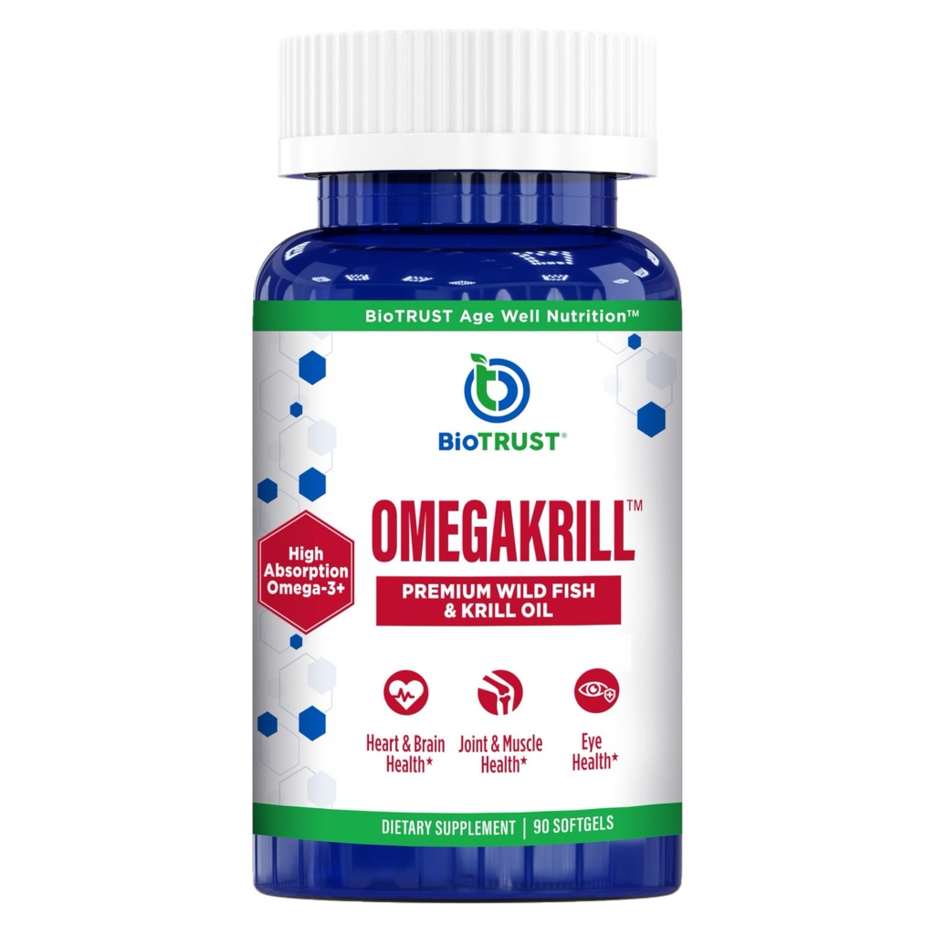 BioTrust OmegaKrill EPA & DHA Omega 3 συμπλήρωμα, ψάρια και λάδι κριλ για την παροχή υποστήριξης για την κοινή, καρδιά, εγκέφαλο, μάτι και δέρμα (30 υπηρεσίες)