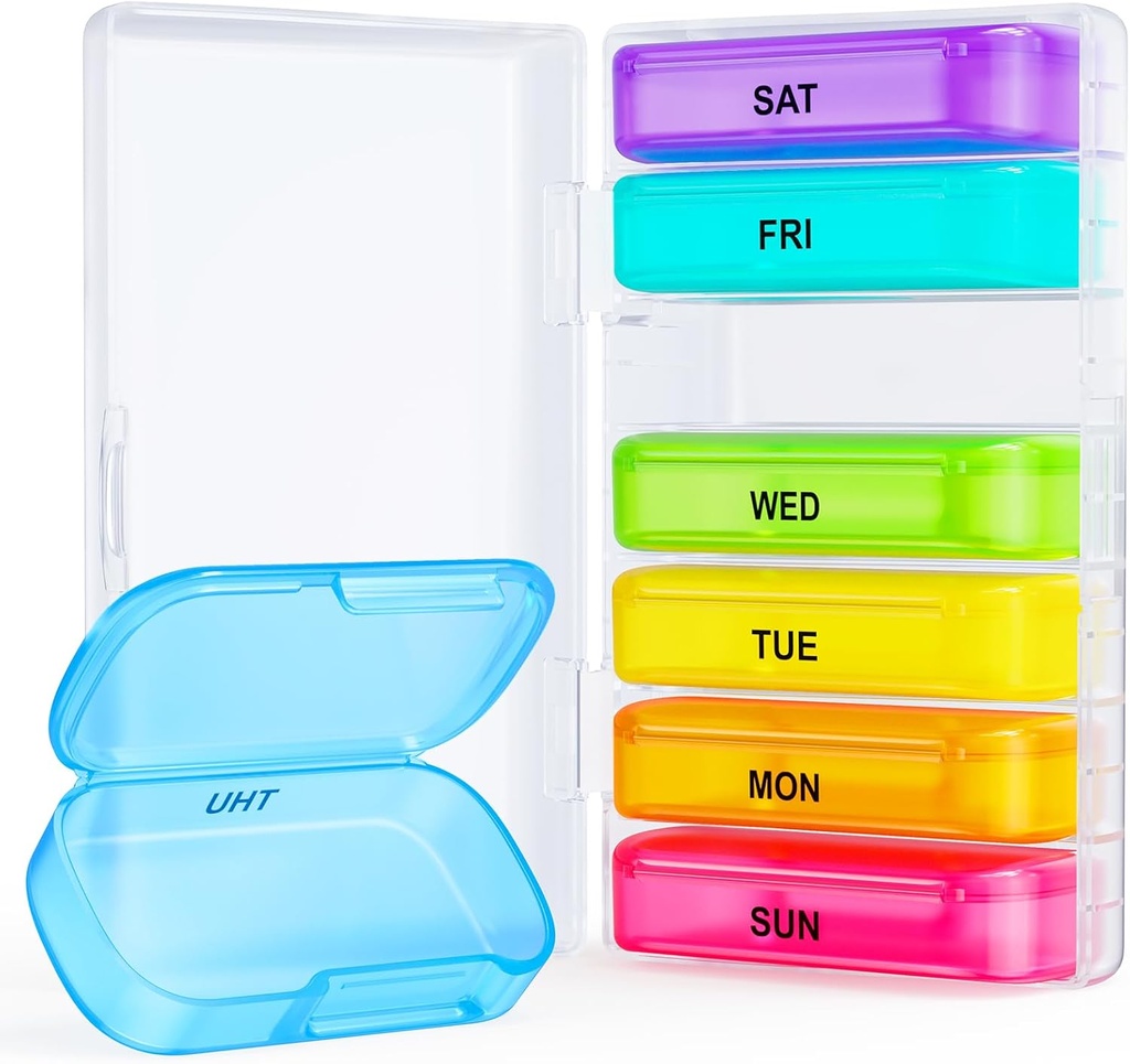 ZIKEE 7 συσκευασίες Extra Large Pill Organizer, Portable Pill Box 7 Day for Pocket, Purse, Weekly Pill Case with Dual-Protection Design, Pill Container for Medication, Vitamin, Fish Oil, Συμπλήρωμα