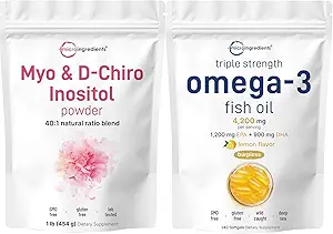 Micro Ingredients Omega-3 Fish Oil 4,200 mg Softgels & Myo & D-Chiro Inositol Powder Bundle 2 Pack | Wild-Caught Fish, Lemon Flavored, Burpless | Inositol Supplement for Women