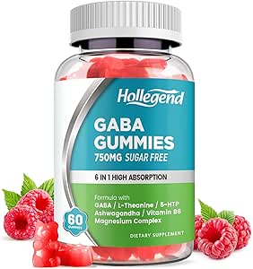 GABA Gummies, Sugar-Free Stress Relief Gummies for Adults, High-Potency GABA L-theanine Supplement with Magnesium, Ashwagandha, 5-HTP & Vitamin B6 for Zzz & Brain Health, Vegan, 60