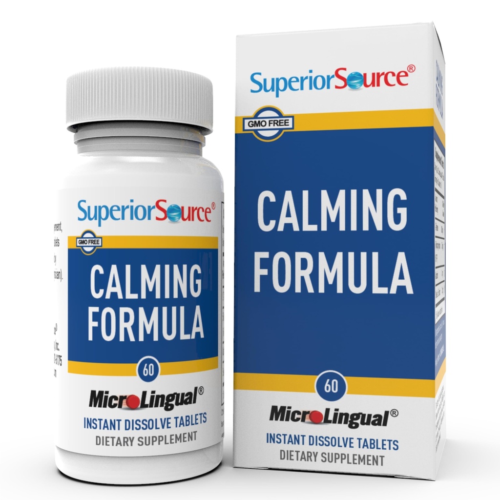 Superior Source Calming Formula, L-Θεανίνη, μελατονίνη, κάτω από τη γλώσσα Γρήγορη Διαλύστε μικροLingual δισκία, 60 Ct, 5-HTP για την ενισχυμένη μετατροπή σεροτονίνης, υποστήριξη ύπνου, μη GMO