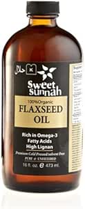 Certified Organic Pure Bottle Cold Pressed Flax Seed Oil 16oz- Χωρίς συντηρητικά & Τεχνητό Χρώμα-SweetSunnah
