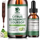 Citrus Bergamot + Soursop Liquid Drops with Olive Leaf, Vitamin C, Black Pepper for Enhanced Absorption, Herbal Wellness Supplement for Cholesterol, Heart & Digestive, Vegan, Sugar free, 2 Fl Oz
