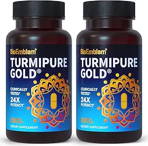 BioEmblem Turmeric Curcumin with Clinically Studied TurmiPure - 1 Small Cap Daily, 24x More Absorption Than Others - Non-GMO - Joint Support, Healthy Inflammation Turmeric Supplements, 60 Serving