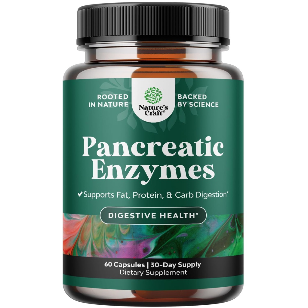 Pancreatin Digestive Enzymes Digestion for Gut Health - Παγκρεατικά Digestive Enzymes for Women & Men with Protease, Lipase & Amylase - Bloating, Stomach Health, Fat, Carb & Protein - 60 Count